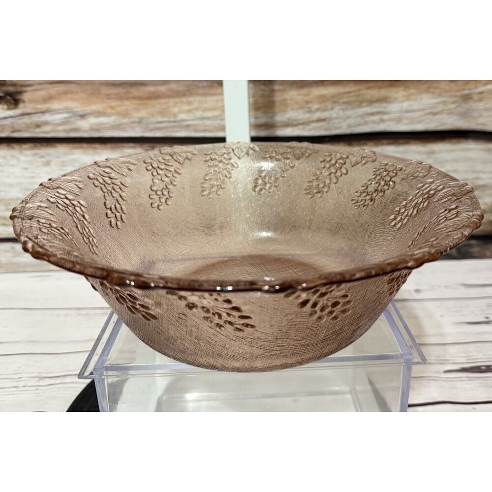 Depression Pink Glass Serving Bowl with Grape Design 10.5”